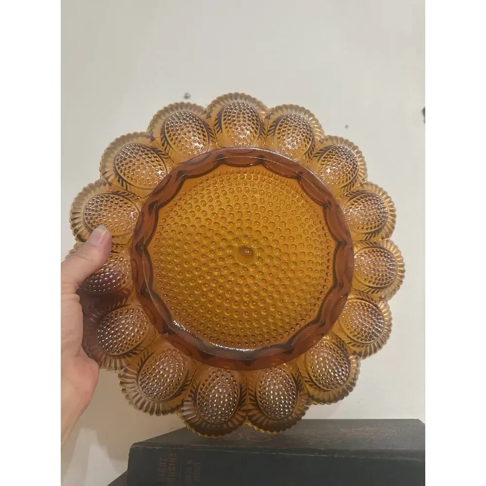 VTG Indiana Glass Hobnail Carnival Amber Iridescent Deviled Egg Plate 11